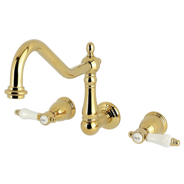 Kingston Brass Two-Handle Wall Mount Tub Faucet, Polished Brass KS1022BPL - main