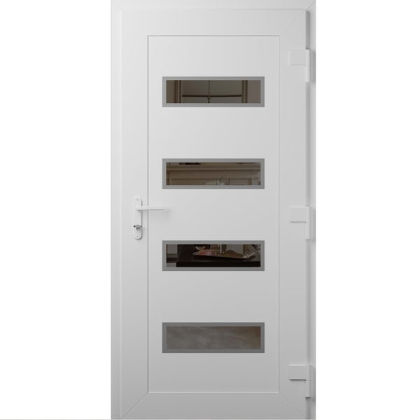 Vdomdoors Front Exterior Prehung Metal-Plastic Door, Manux 8113 White Silk, Office Commercial and Residential MANUX8113EXD-WS-W32xH80-LH - main