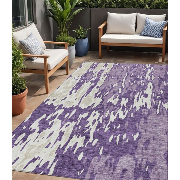 Homeroots 5' X 8' Purple And Ivory Abstract Washable Indoor Outdoor Area Rug 613369 - main