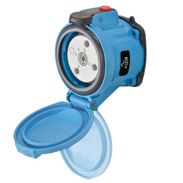 Meltric DSN30 RECEPTACLE POLY BLUE SIZE 2 TYPE 4X IP 69 3P+G 30 A 600 VAC 60 Hz NO AUX PADLOCK PAWL 63-34143-843 - main
