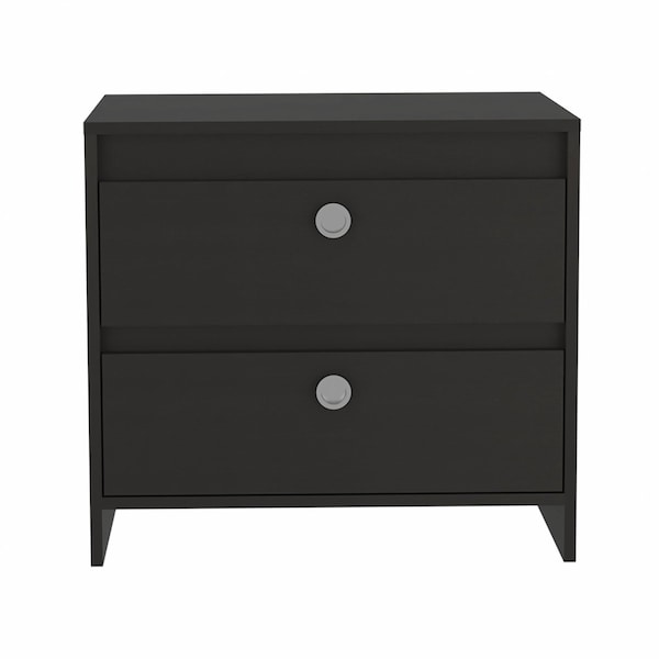 Homeroots Modern and Minimalist Black Two Drawer Nightstand 477906 - main