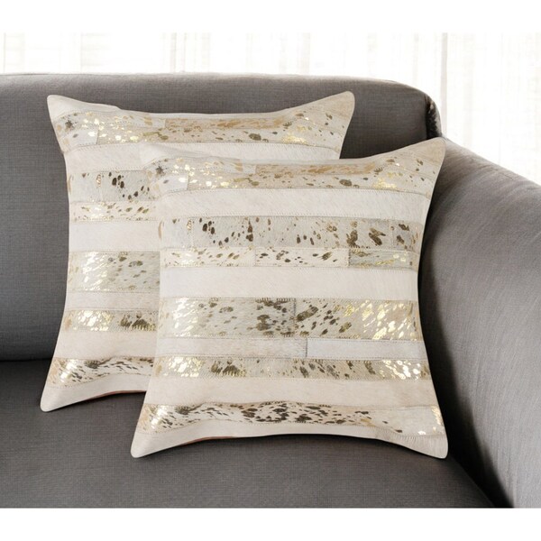 Homeroots Set of Two 18" Natural and Gold Striped Cowhide Throw Pillows with Glitter, 2PK 544636 - main