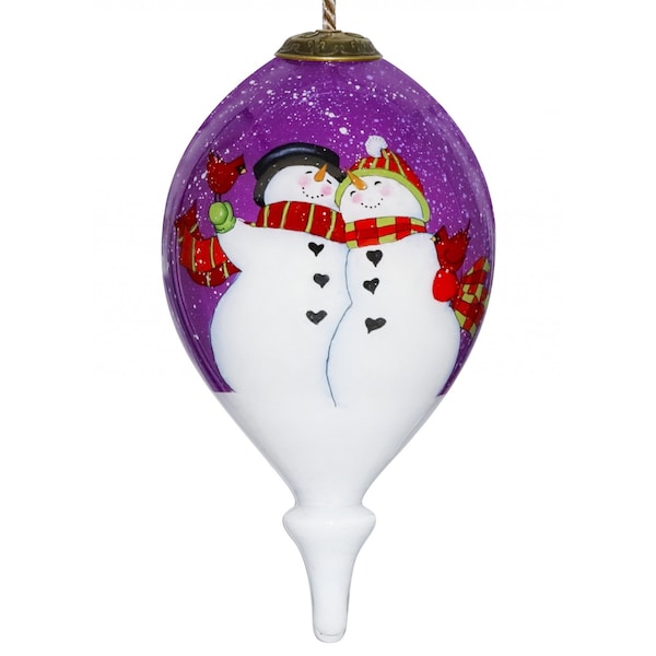 Homeroots Amore Snowmen Hand Painted Mouth Blown Glass Ornament 477528 - main