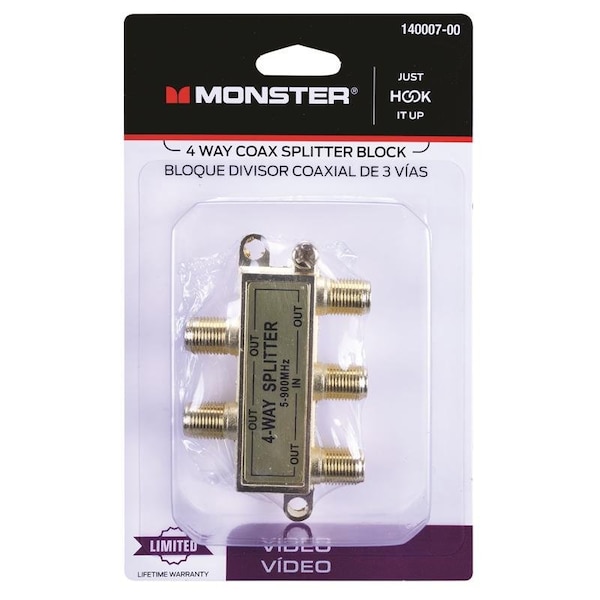 Monster Cable Just Hook It Up 4 Way Coax Splitter 75 ohm 900 MHz, 4PK 140007-00 - main