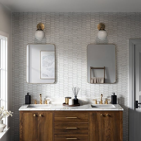 Emser Tile Elegan Series Porcelain Mosaic Tile, 13 in L Tile, 10 in W Tile, Pressed Edge, Calacata, 20PK W95ELEGCA1111MPKM - main