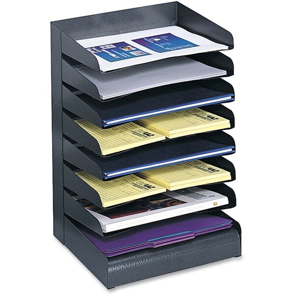 Safco Desk Tray, Black, Steel, 12 in W, 9 1/2 in L, 17 3/4 in H, 8 Number of Compartments 3129BL - main