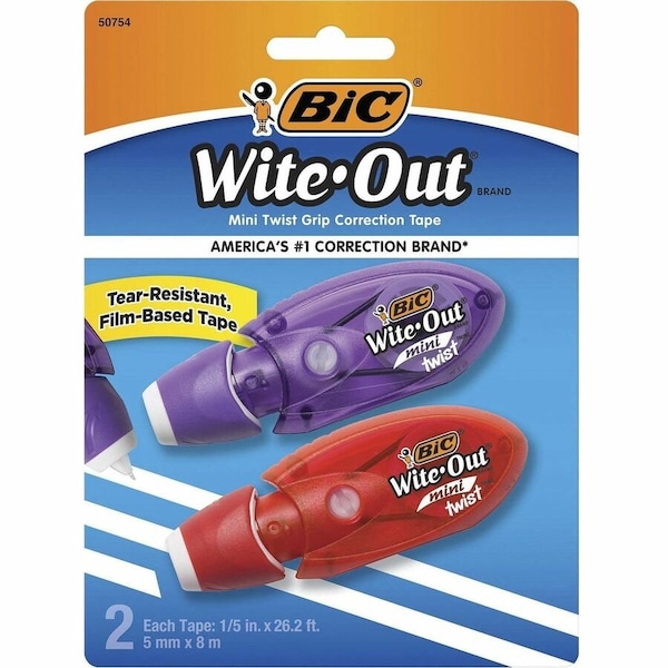 Bic Wite-Out Mini Twist Correction Tape, Non-Refillable, 1/5in X 314in, 2PK WOMTP21 - main