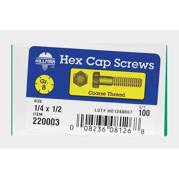 Hillman 1/4 in. D X 1/2 in. L Heat Treated Steel Hex Head Cap Screw, 100PK 220003 - main