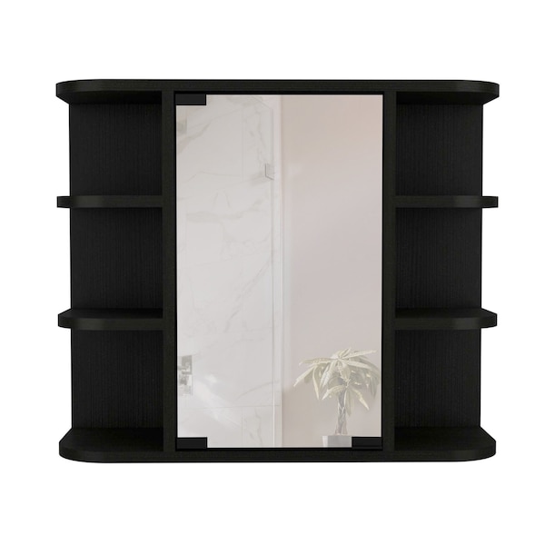 Homeroots 24" Black Wood Floating Double Door Bathroom Vanity And Medicine Cabinet With Mirror 478210 - main