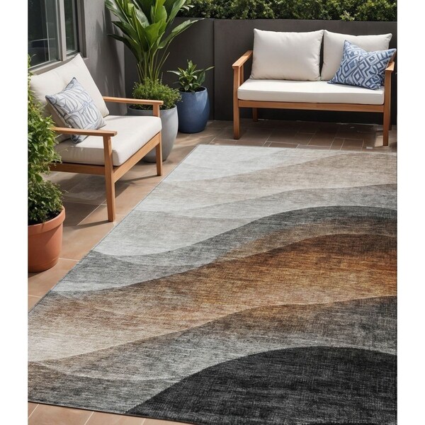 Homeroots 5' X 8' Khaki Black And Terra Cotta Abstract Washable Indoor Outdoor Area Rug 605826 - main