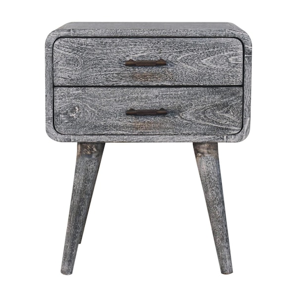 Homeroots 22" Gray Solid Wood Two Drawer Nightstand 651872 - main