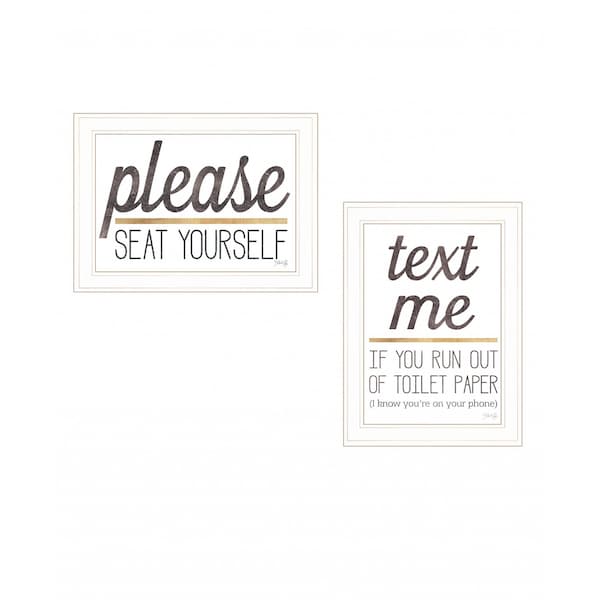 Homeroots Set Of Two Text Me If You Run Out of Toilet Paper While Seated 1 White Framed Print Wall Art, 2PK 408217 - main