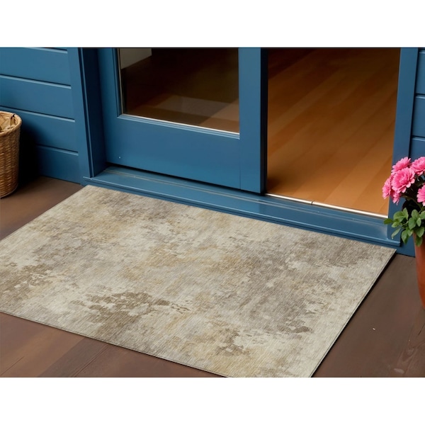 Homeroots 3' X 5' Tan And Beige Abstract Washable Indoor Outdoor Area Rug 630891 - main