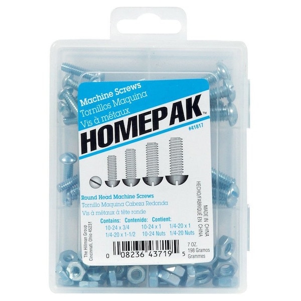 Hillman Homepak Assorted in. X 1 in. L Slotted Round Head Zinc-Plated Steel Machine Screws and Nuts 41817 - main