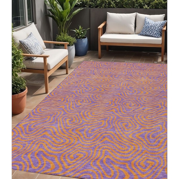 Homeroots 5' X 8' Purple And Copper Abstract Washable Indoor Outdoor Area Rug 599833 - main
