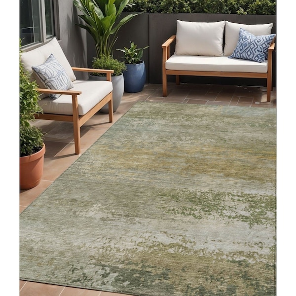 Homeroots 5' X 8' Beige And Fern Green Abstract Washable Indoor Outdoor Area Rug 630826 - main