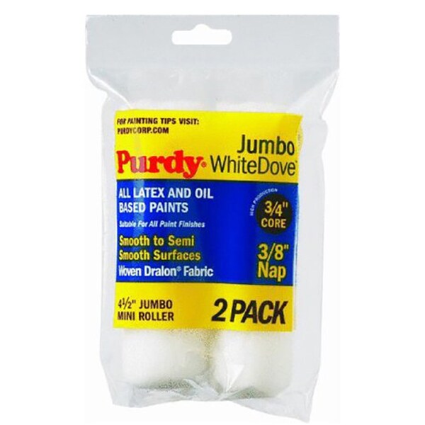 White Dove 4-1/2in x 3/8in Nap Purdy Jumbo Mini-Roller Cover, Woven, 2PK 14G624012 - main