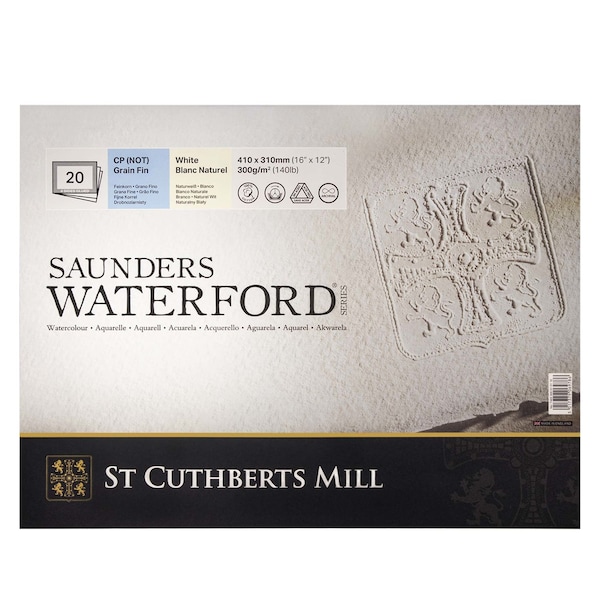 St Cuthberts Saunders Waterford Watercolor Block, Cold Pressed, White, 140lb/300gsm, 20 Sheet, 16x12 inch T46330001011E - main