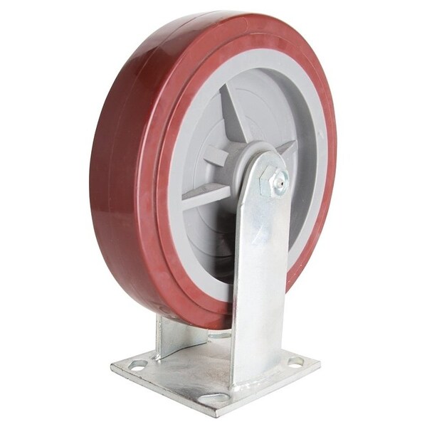 Prosource Rigid Caster, 8 in Dia Wheel, 2 in W Wheel, PU Wheel, Red, 750 lb, Steel Housing Material JC-P07 - main