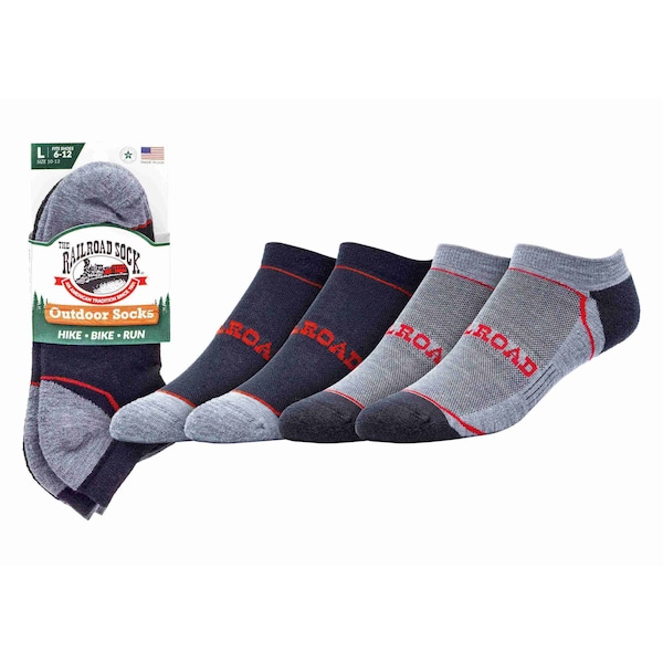 Railroad Sock Mens No Show Socks, Merino Wool/Nylon/Spandex, Black/Red, 6-12 M, 2 PK OD211NSR - main