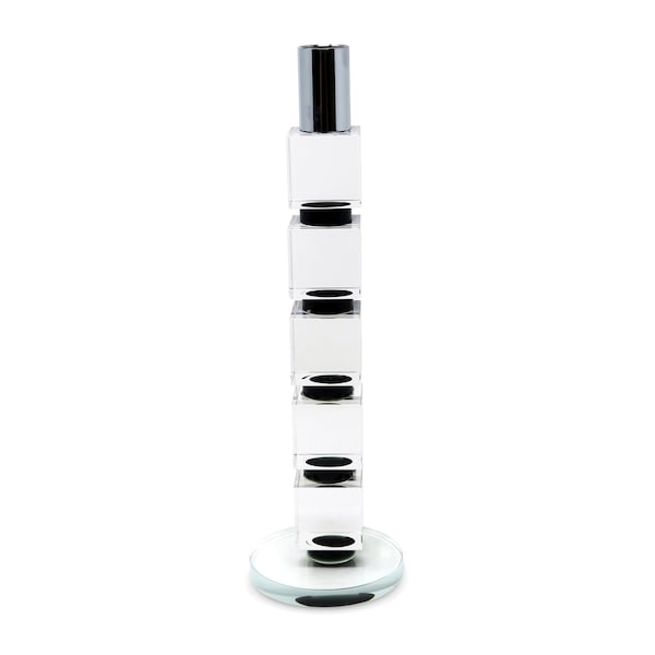 Homeroots 11" Silver Clear And Black Geo Crystal Tabletop Taper Candlestick 590243 - main