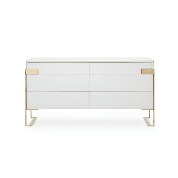 Homeroots 60" Gold and White Solid and Manufactured Wood Six Drawer Double Dresser 490827 - main