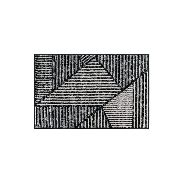 World Rug Gallery Contemporary Distressed Geometric Area Rug 2 ft x 3 ft Black WR93BLACK2X3 - main