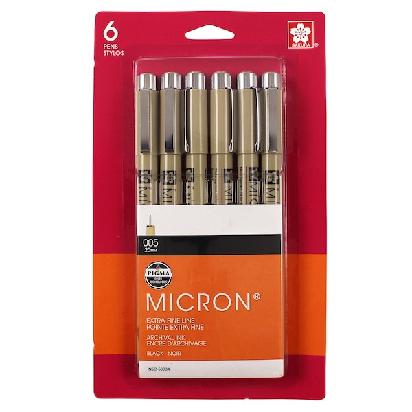 Sakura Pigma Micron Pens, Black, Size 005, Blister Card, 6PK 50034 - main