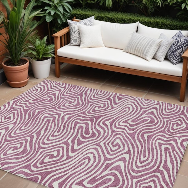 Homeroots 10' X 14' Plum And Ivory Abstract Washable Indoor Outdoor Area Rug 599009 - main