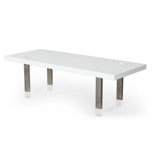 Homeroots 95" White And Gray Stainless Steel Dining Table 487358 - main