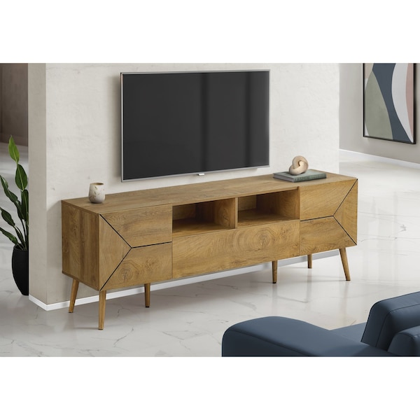 Monarch Specialties TV Stand, 72'', Console, Media Entertainment Center, Storage Drawer, Walnut Laminate, Mid Century I 2753 - main