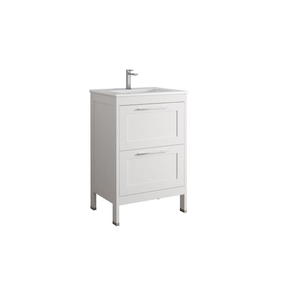 Homeroots 24" White Wood Freestanding Bathroom Vanity With White Sink And Two Drawers 627394 - main