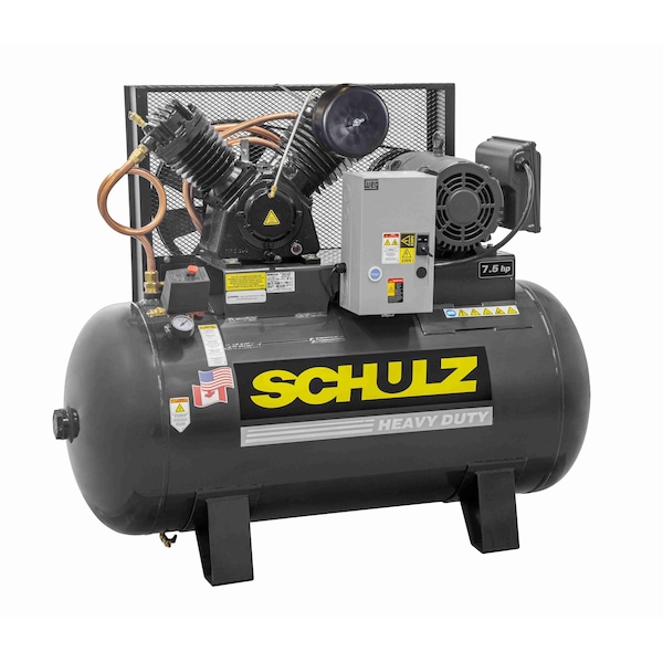 Schulz AIR COMPRESSOR - 7.5HP THREE PHASE - HORIZNTAL 80 GAL TANK - 30CFM - 175 PSI 208-230-460V 932.9348-0 - main