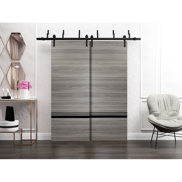 Sartodoors Sliding Closet Barn Bypass Doors, Planum 0012 Ginger Ash and Aluminum Strips, Sturdy Top Mount 6.6f PLANUM0012BBB-GA-72 - main