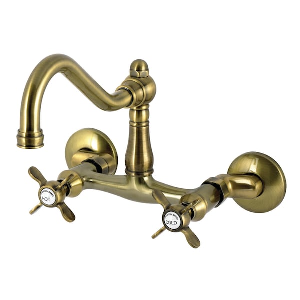 Kingston Brass Two-Handle Wall Mount Bridge Kitchen Faucet, Antique Brass KS3223BEX - main