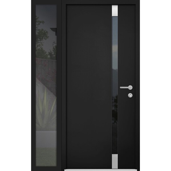 Vdomdoors Steel Door Cynex 6777 Black Sidelight Exterior Window Stainless Inserts Single Modern Painted-W36+1 CYNEX6777EXD-BLK-W36+14 x H80-Left-hand Inswing - main