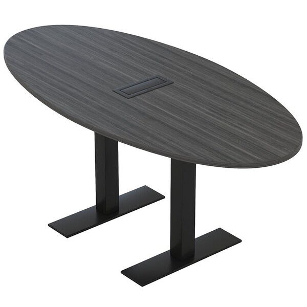 Skutchi Designs 6ft Conference Table With Power Unit | 4 Person Modular Oval Meeting Table | Harmony Series HAR-OVL-36X72-T.BK-WA7949-EBLK - main