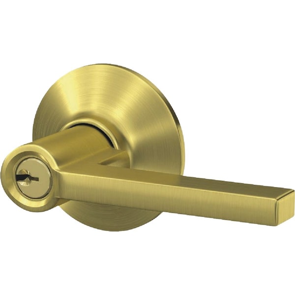 Schlage Latitude Lever Satin Brass Keyed Entry Lock F51ALAT608 - main