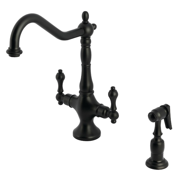 Kingston Brass Two-Handle Single-Hole Kitchen Faucet with Brass Sprayer, Matte Black KS1770ALBS - main