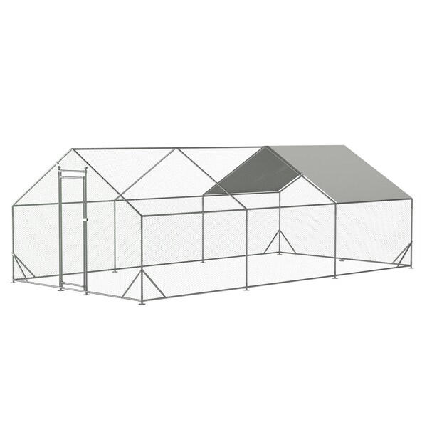Wrightmaster 10 ft. x 20 ft. x 6.56 ft. Galvanized Wire Chicken Coop w/ Waterproof and Anti-Ultraviolet Cover Wa ZR-184738 - main