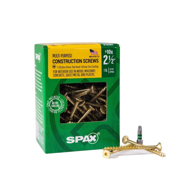 Spax #10 x 2-1/2 in Interior Wood Screws Construction Flat Head T-Star Plus, 87PK 4191020500604 - main