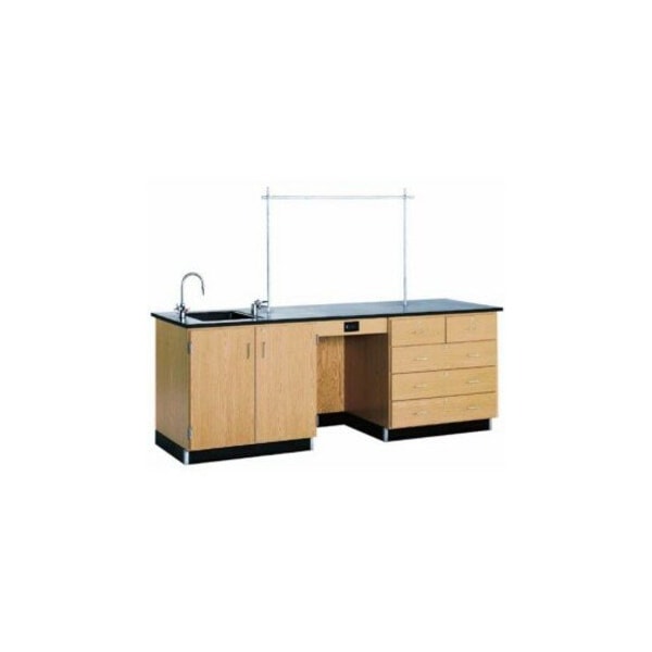 Diversified Spaces Instructor's Desk, Oak, Wood Frame, 96 in W, Black/Red 1116K - main