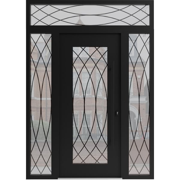 Vdomdoors Aluminum Door Iron 1600 Black Entry Steel Metal Classic Painted 60 x 94 (12+36+12 x 80+14)-Left Ins IRON1600EXD-BLK-W12+36+12xH80+14-LH-I - main