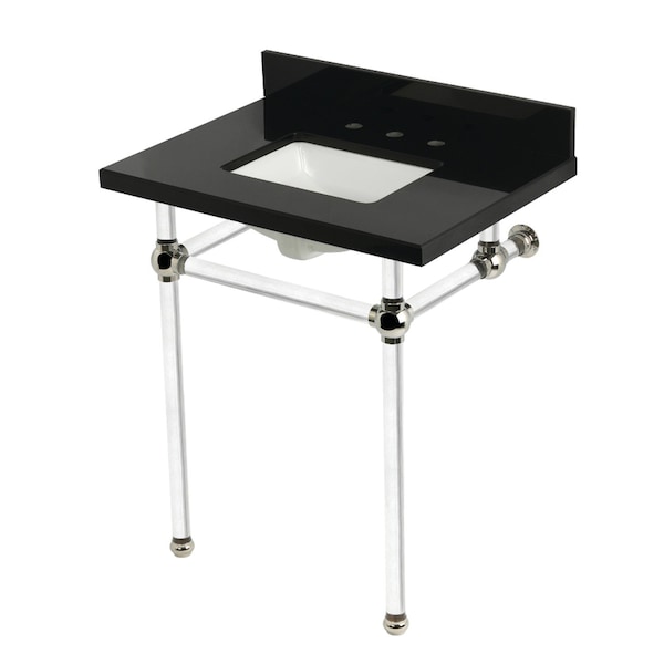 Kingston Brass 30" Black Granite Console Sink with Acrylic Legs, 8-Inch, 3-Hole, Black Granite/Polished Nickel KVPK30KASQ6 - main