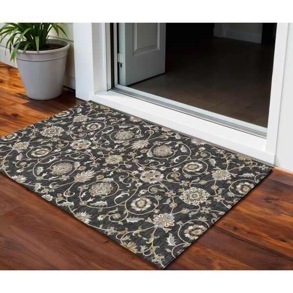 Homeroots 3' X 5' Black Brown And Ivory Moroccan Washable Indoor Outdoor Area Rug 605145 - main