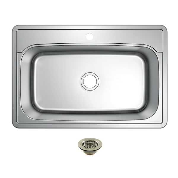 Kingston Brass 33-Inch Stainless Steel Self-Rimming Single Bowl Drop-In Kitchen Sink, 1-Hole with Strainer KGKTS33229018 - main