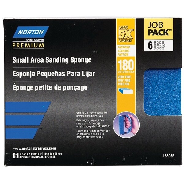 Norton Co ProSand Sanding Sponge, 412 in L, 21116 in W, 180 Grit, Fine, Aluminum Oxide Abrasive 82085 - main