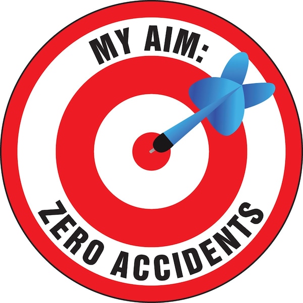 Accuform Hard Hat Sticker, 214 in Length, 214 in Width, MY AIM ZERO ACCIDENTS Legend, Adhesive Vinyl LHTL140 - main