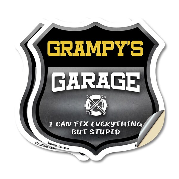 Signmission Grampy's Garage I Can Fix Everything But Stupid, 6 inch X 6 inch, Vinyl Decal, 2PK SHI-D-2PACK-6-490-GRAMPY - main