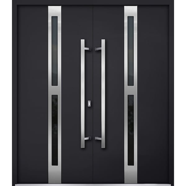 Vdomdoors Steel Double Doors Deux 1755 Black Enamel Stainless Inserts Single Modern Painted-W72xH80 DEUX1755DEXD-BLK-W72 x H80-LH - main